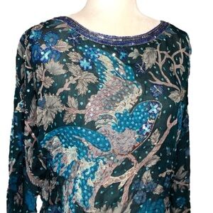 Green-blue silk sequin blouse